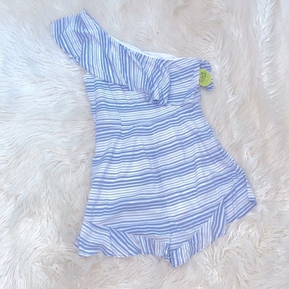 BB Dakota blue striped one shoulder romper size 8 new with tags - Picture 9 of 11